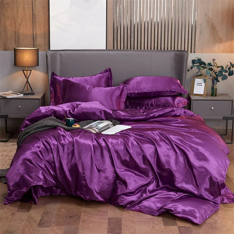 Luxury silver & gold satin bedding set – bedroom duvet cover