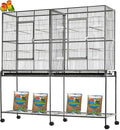 Wrought iron black double flight bird cage with breeding nest doors