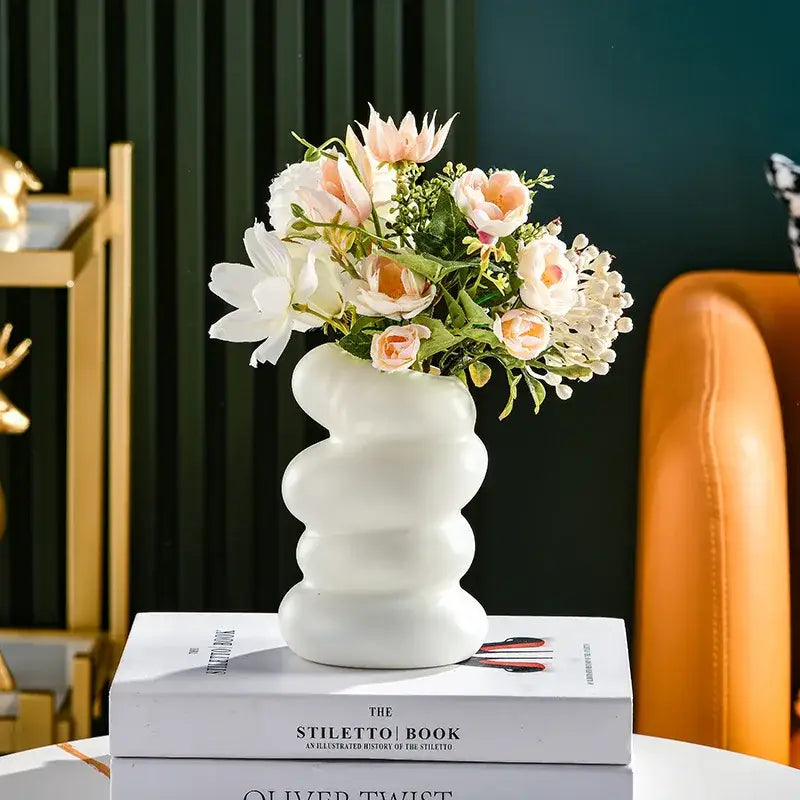Modern sculptural spiral white vase living room ceramic decor