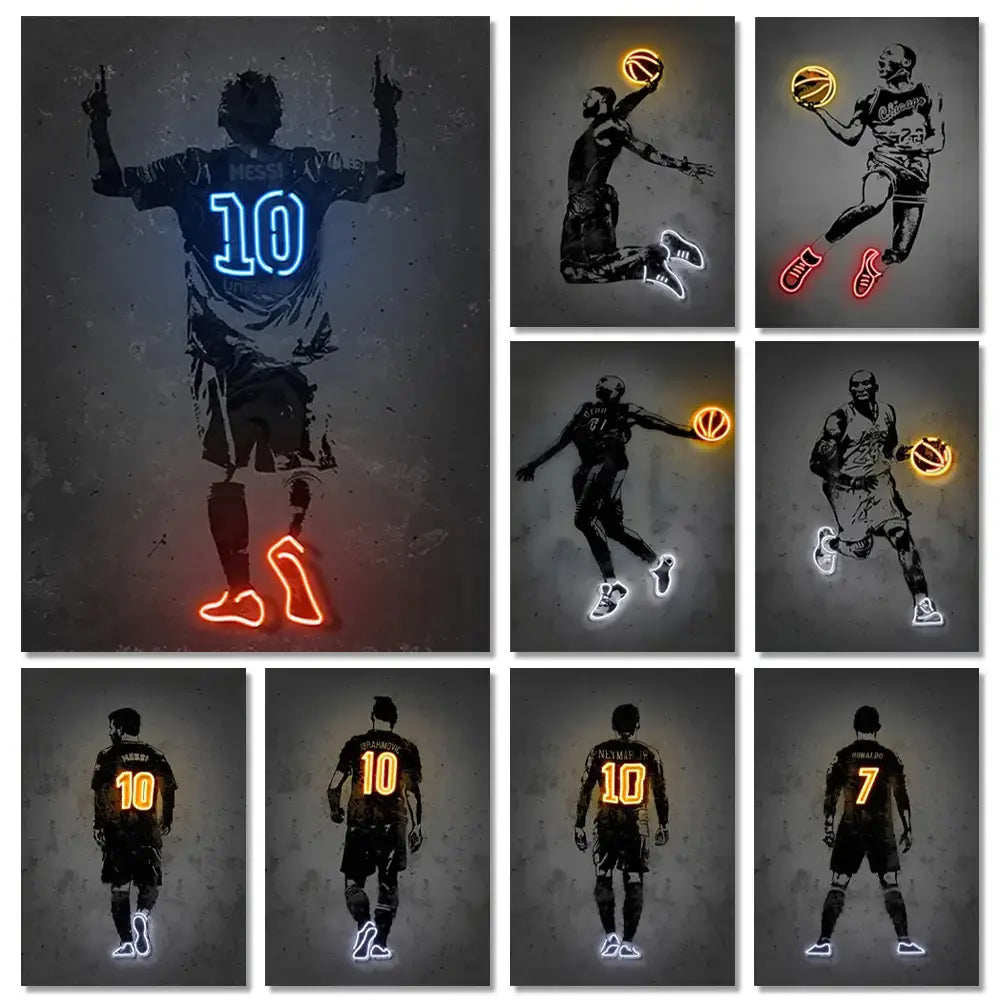 Modern neon basketball wall art bedroom sports stars decor