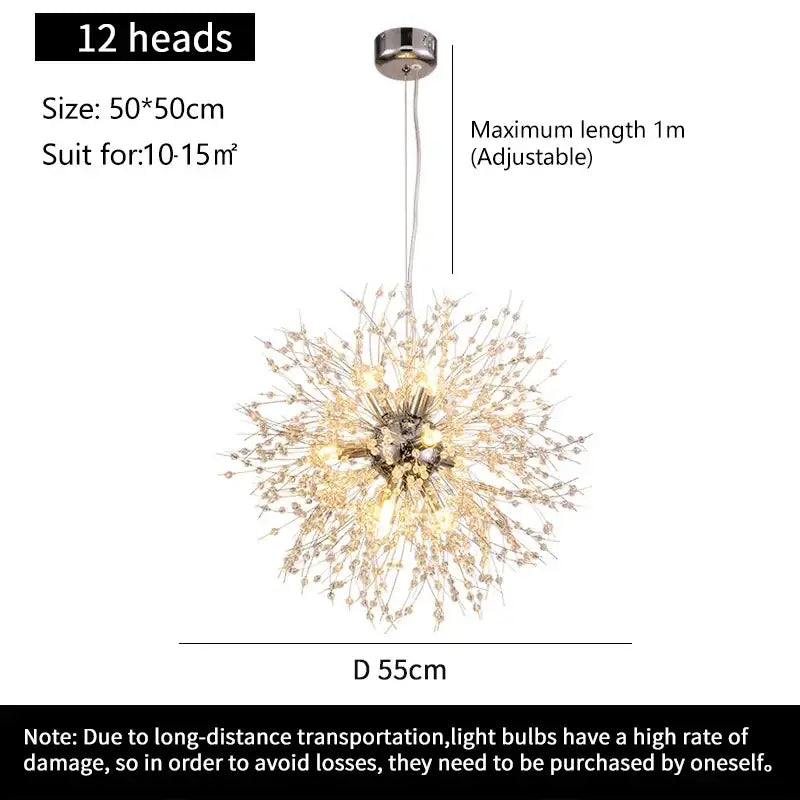 Modern golden dandelion crystal pendant light for dining room