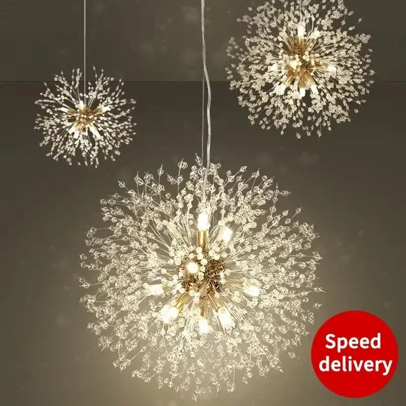 Modern golden dandelion crystal pendant light for dining room