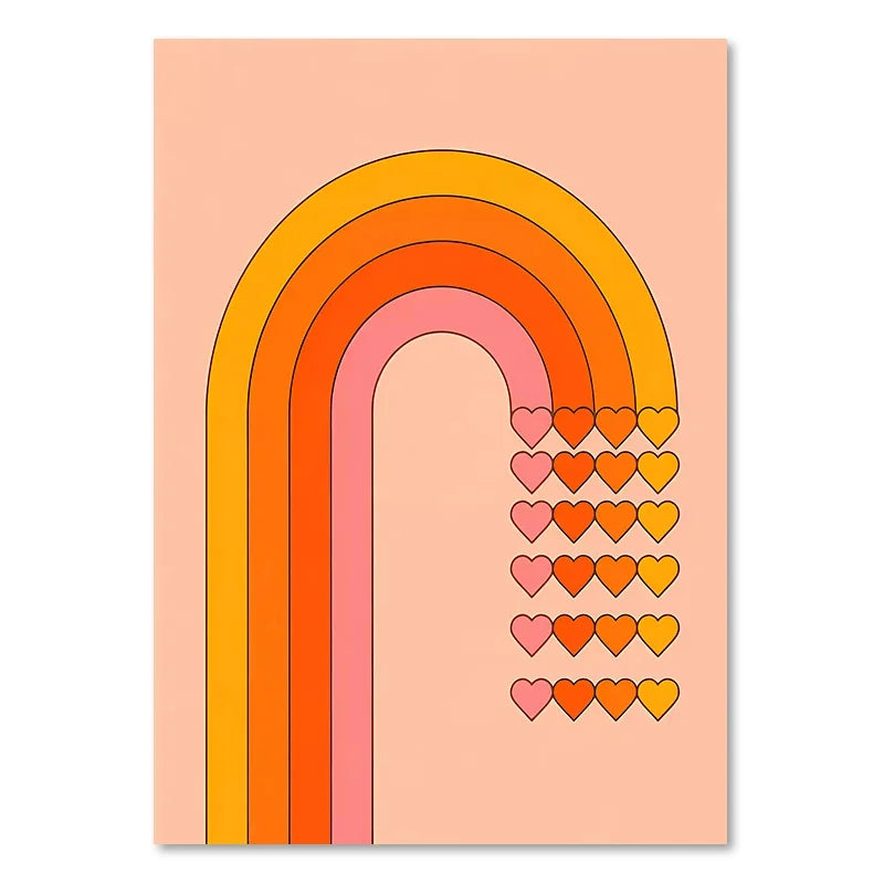 Vibrant orange and pink sunset rainbow flower canvas art living room