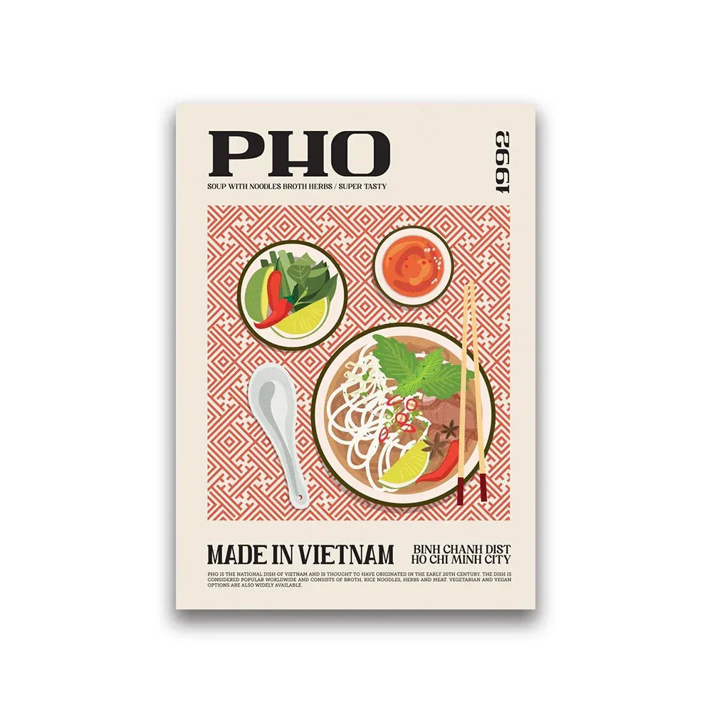 Modern red & cream ramen wall art tasty world cuisine kitchen decor