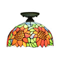 Tiffany sunflower stained glass semi flush mount bedroom light