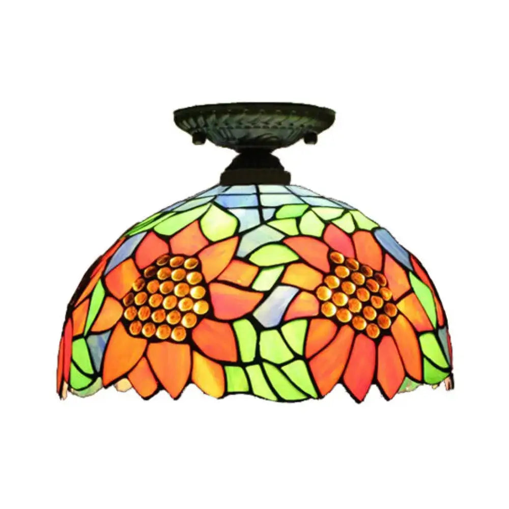 Tiffany sunflower stained glass semi flush mount bedroom light