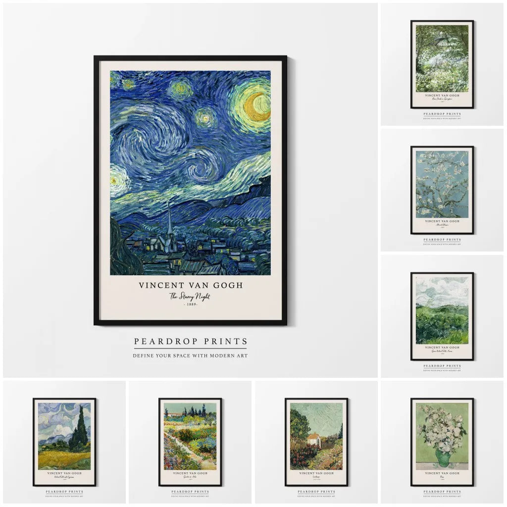 Vincent van gogh starry night framed canvas set living room wall art