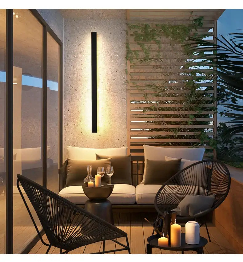 Modern minimalist black waterproof led long wall light outdoor sconce