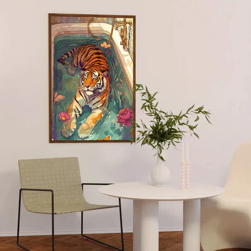 Pink tiger convertible wildlife bathroom canvas painting