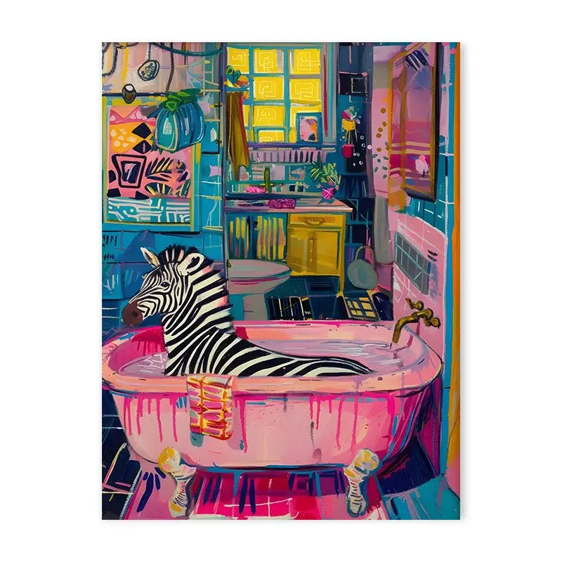 Black panther pink bathtub animal canvas wall art bathroom decor