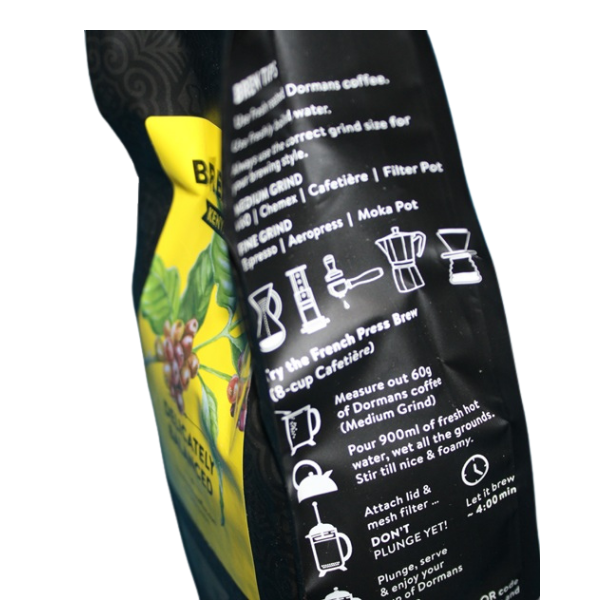 Dark roast decaffeinated coffee with a smooth taste and rich aroma