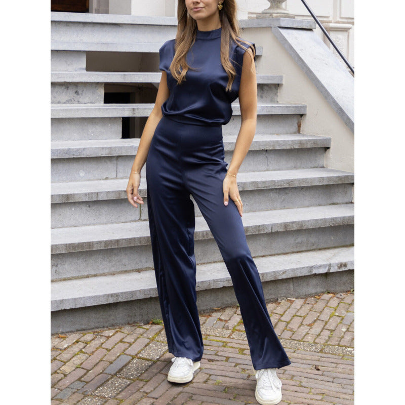 Backless Evening Dress Jumpsuit Solid Color Casual Straight Pants