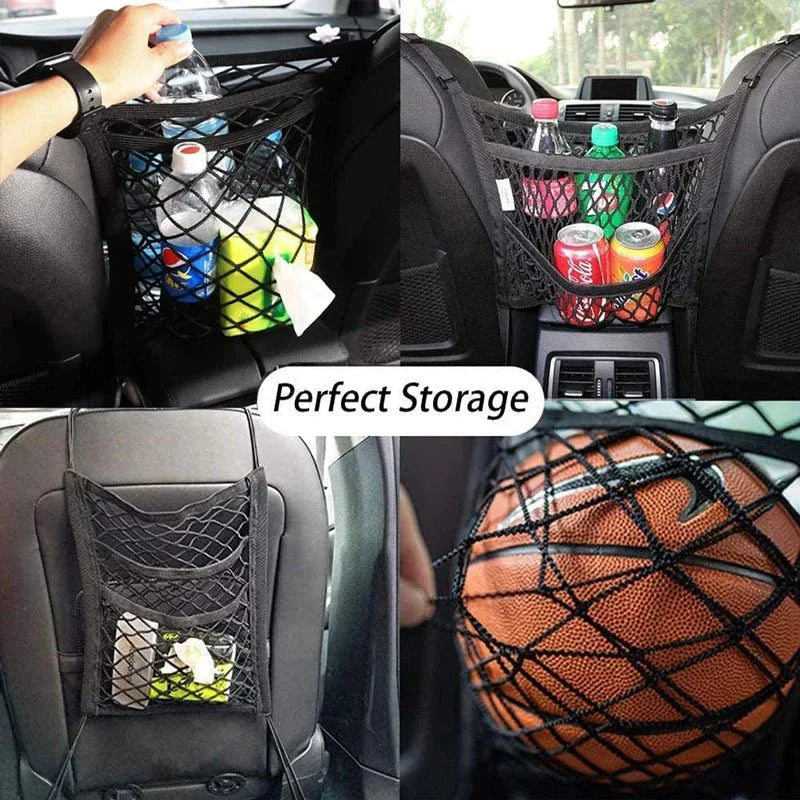 Elastic Car Storage Net Bag | Stretchable Divider Organizer Between Front Seats