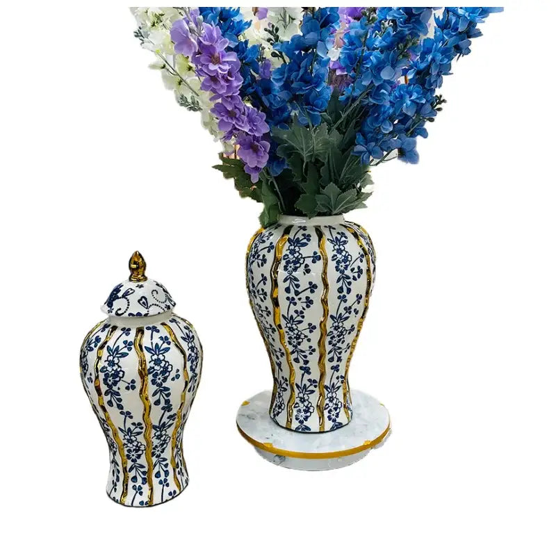 DecorBites™ Blue Glazed Ceramic General Vase Handicrafts Flower Vase Ginger Jar