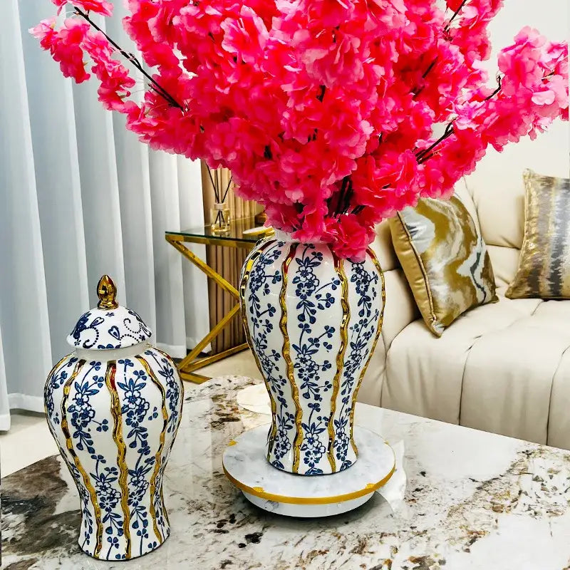 DecorBites™ Blue Glazed Ceramic General Vase Handicrafts Flower Vase Ginger Jar