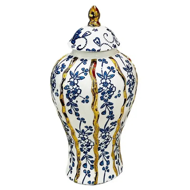DecorBites™ Blue Glazed Ceramic General Vase Handicrafts Flower Vase Ginger Jar