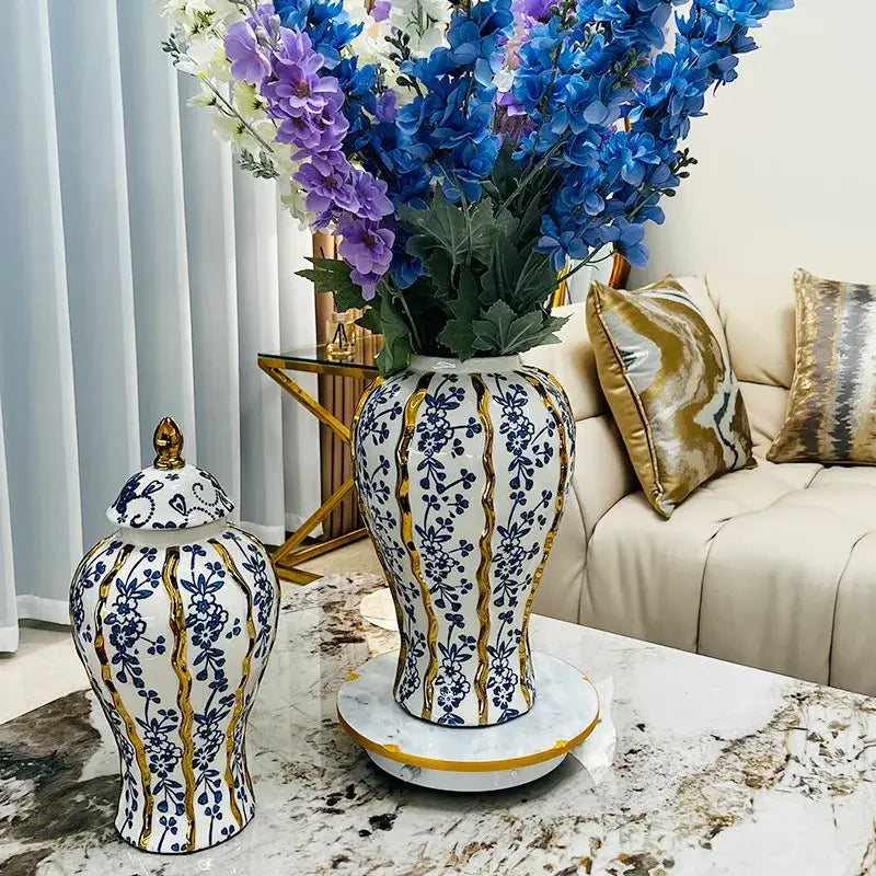 DecorBites™ Blue Glazed Ceramic General Vase Handicrafts Flower Vase Ginger Jar