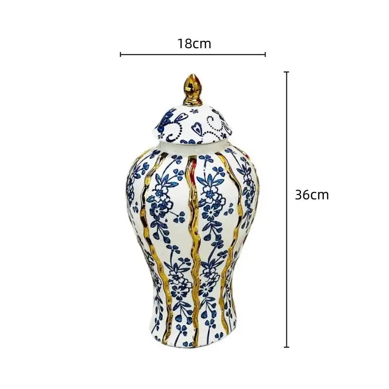 DecorBites™ Blue Glazed Ceramic General Vase Handicrafts Flower Vase Ginger Jar