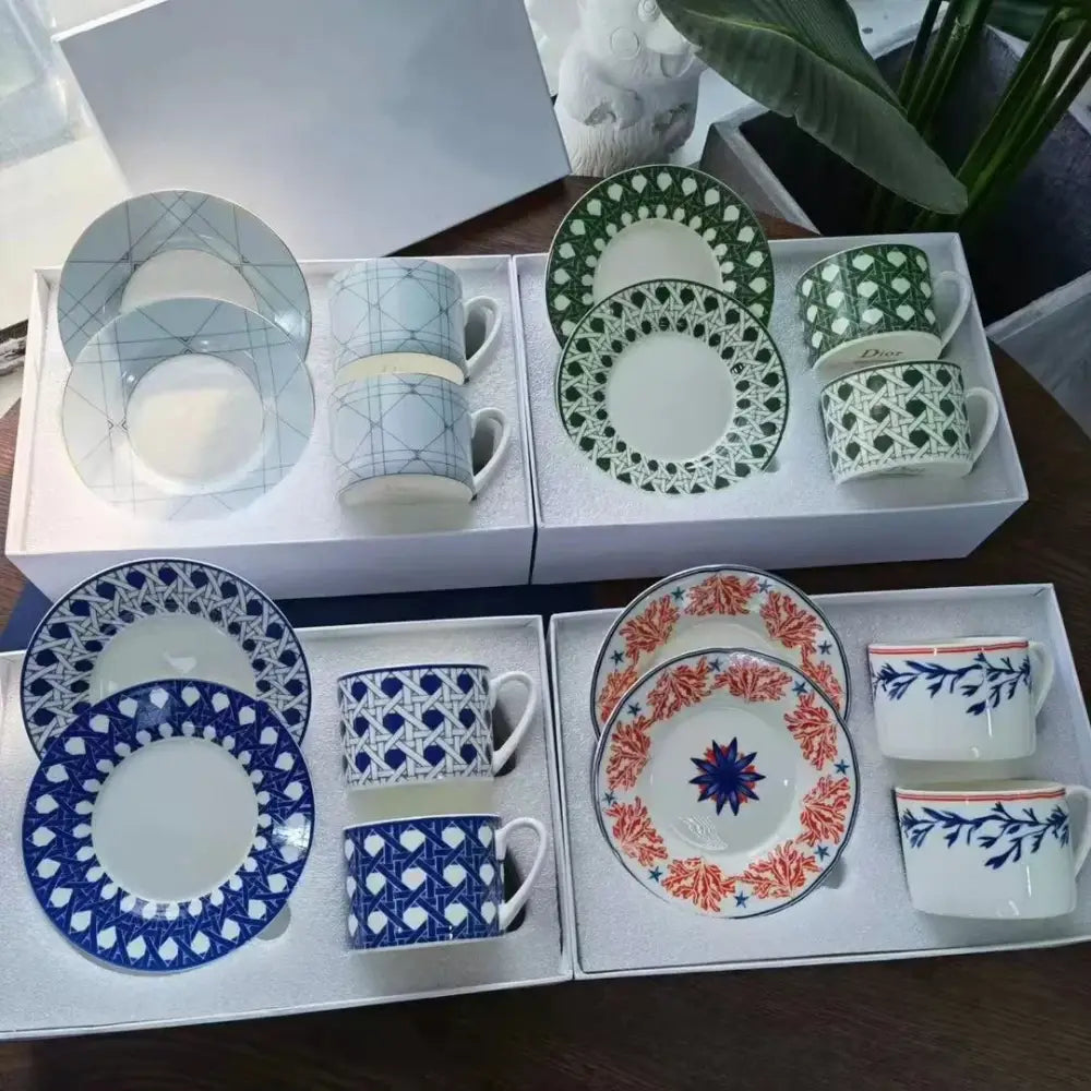 DecorBites™ Bone China Coffee and Tea Cup Set with Saucer, Teaware, Dessert Dish