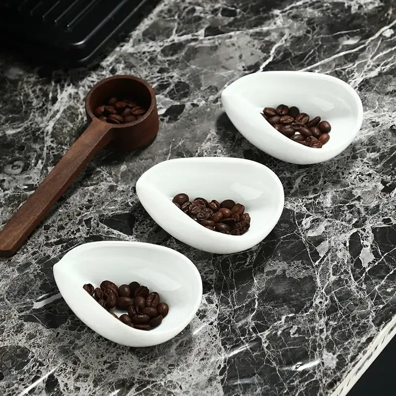 Elegant white ceramic dose trays and tea spoon set for kitchen