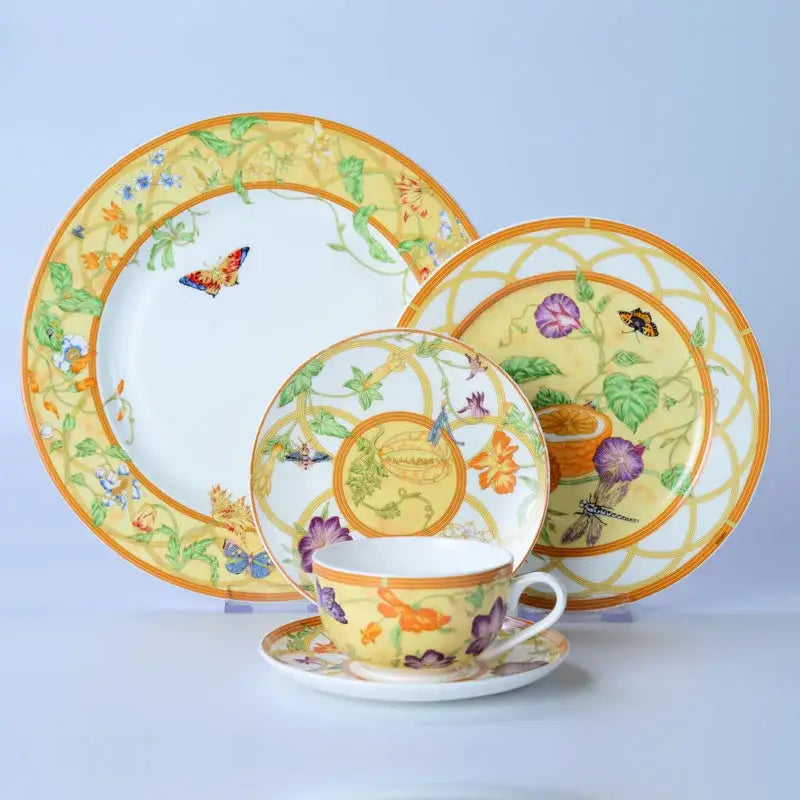 Floral turquoise & gold bone dinnerware set dining room tableware