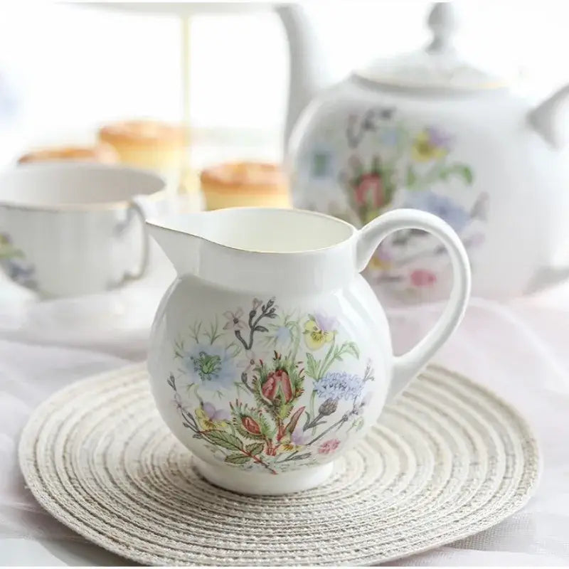 DecorBites™ Bone China Tea Set: Teapot, Teacup, Saucer, Fruit Plate, Tray, Mugs & Tableware