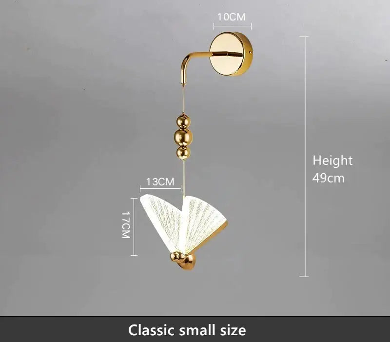 Gold and patterned butterfly led wall light for bedroom