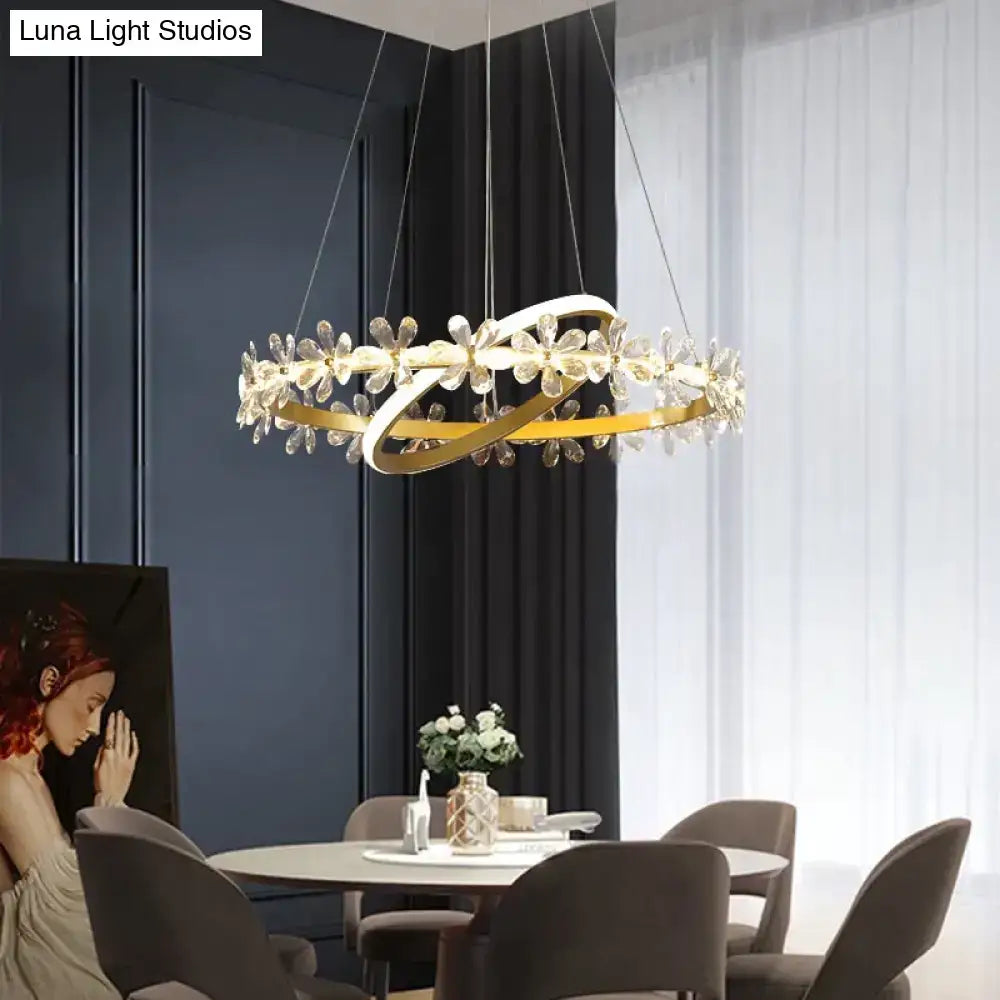 Gold crown crystal flower pendant light bedroom chandelier