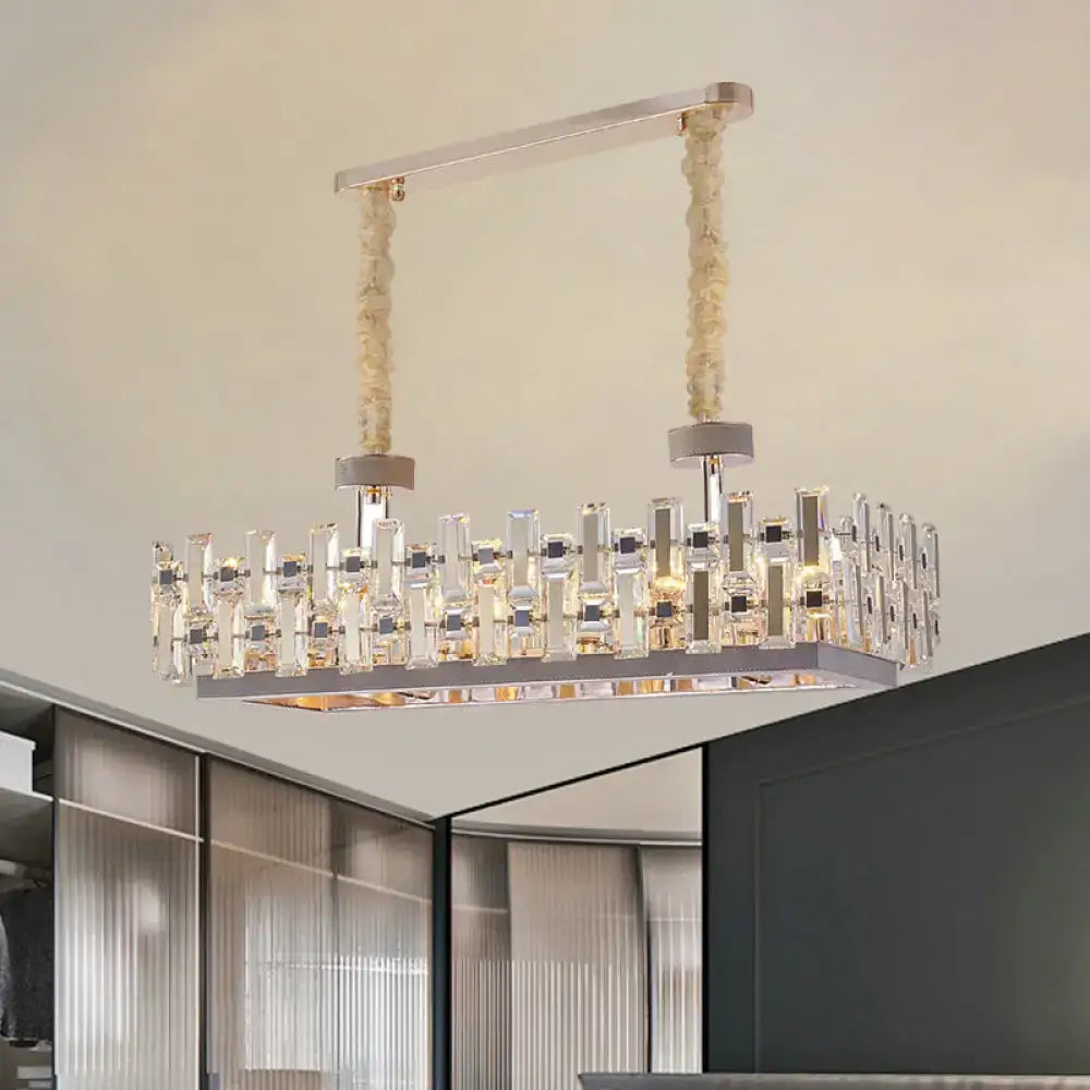 Modern chrome crystal contemporary rectangular hanging dining room light