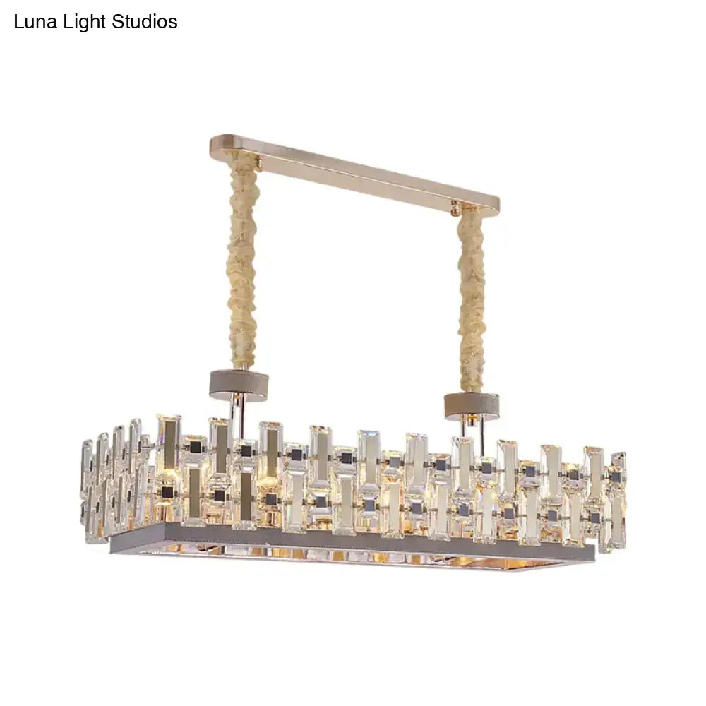 Modern chrome crystal contemporary rectangular hanging dining room light