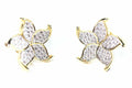 Gold Plated Flower Stud Earrings Cubic Zirconia Pave