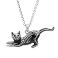 Gothic Cat Skeleton Pendant Necklace Sterling Silver