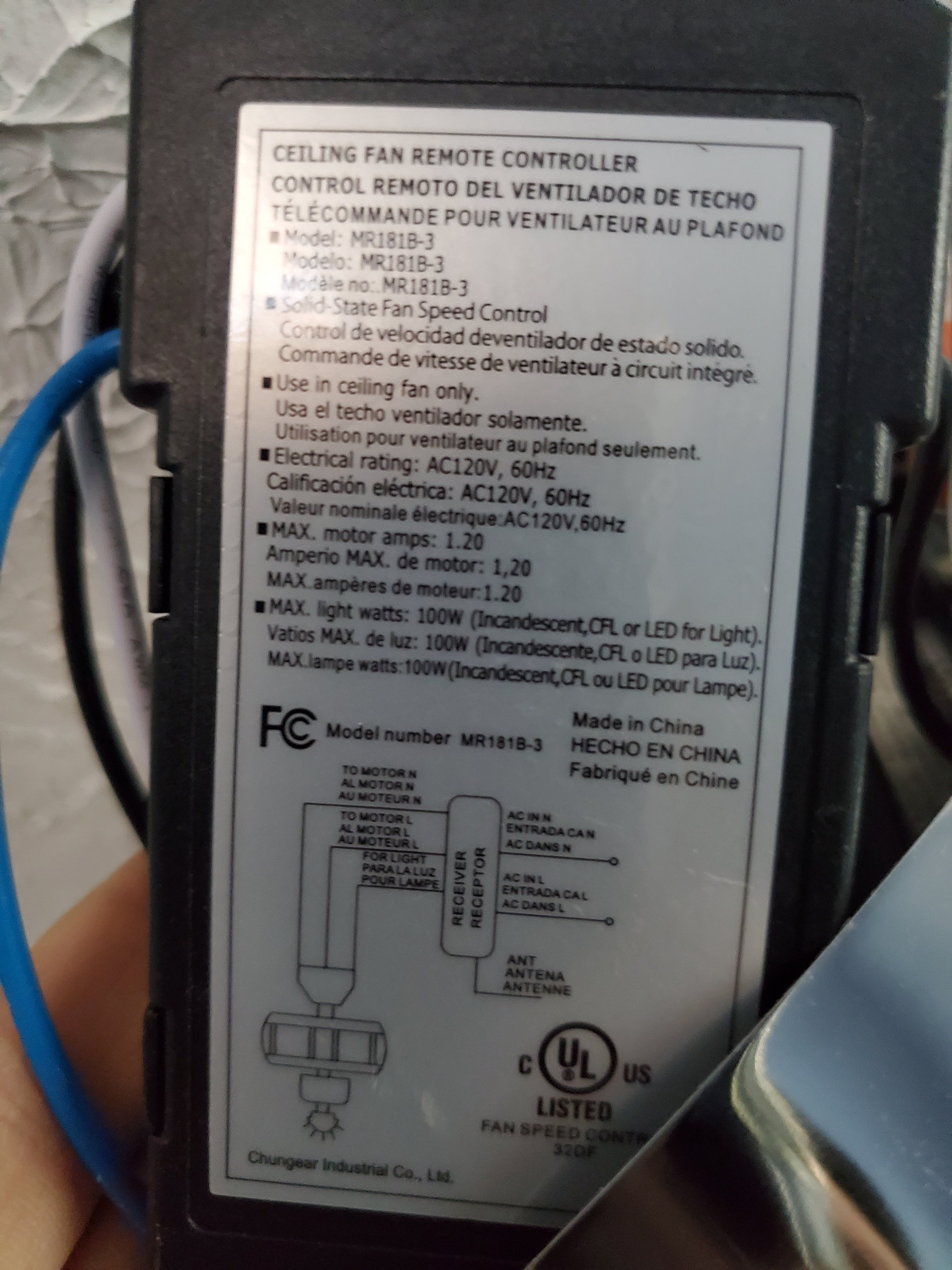 Substitute for Hampton Bay MR181B-3 Ceiling Fan Receiver [63T-AC83T-KIT]