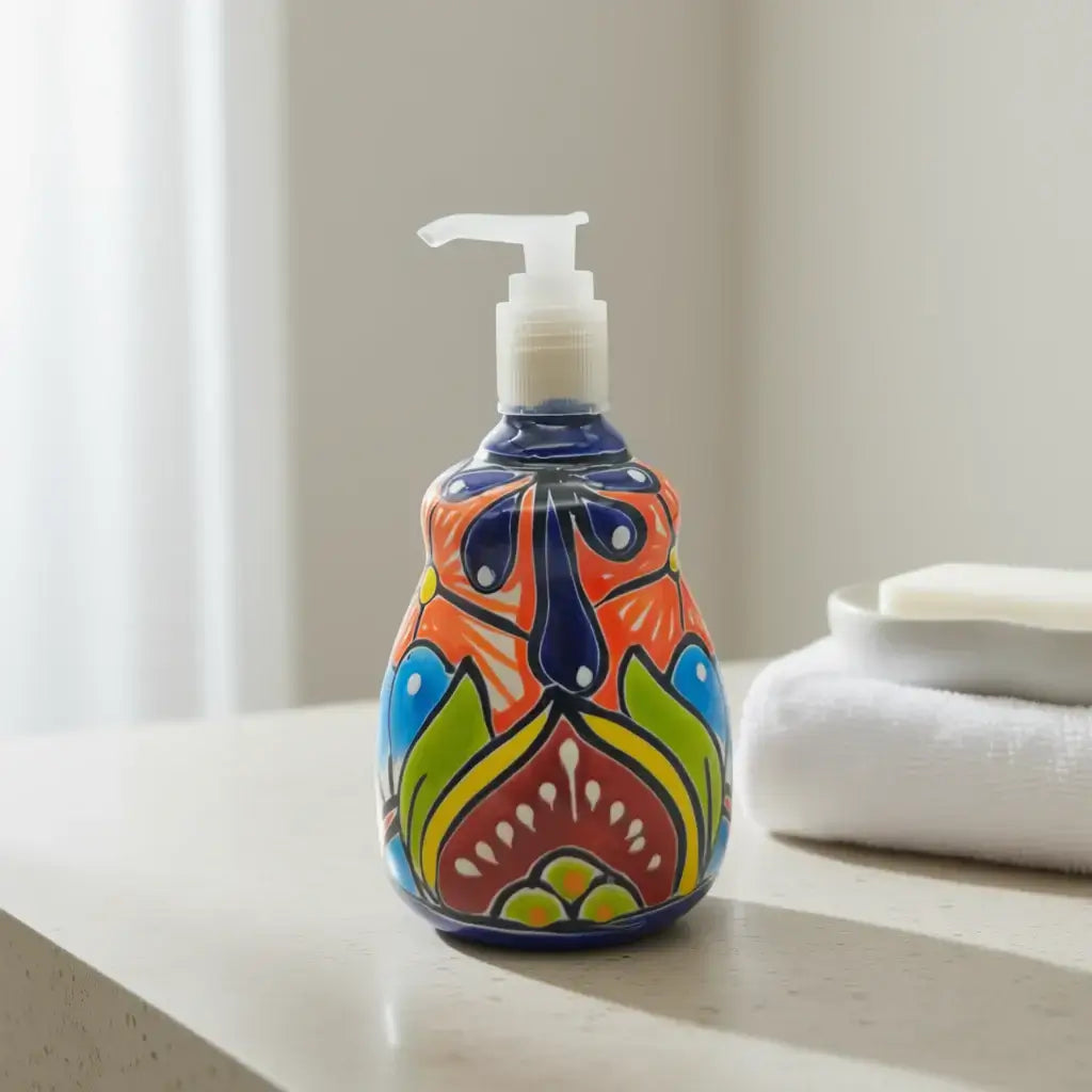Talavera Soap Dispenser | Hand-Painted Mexican Ceramic Bathroom Decor