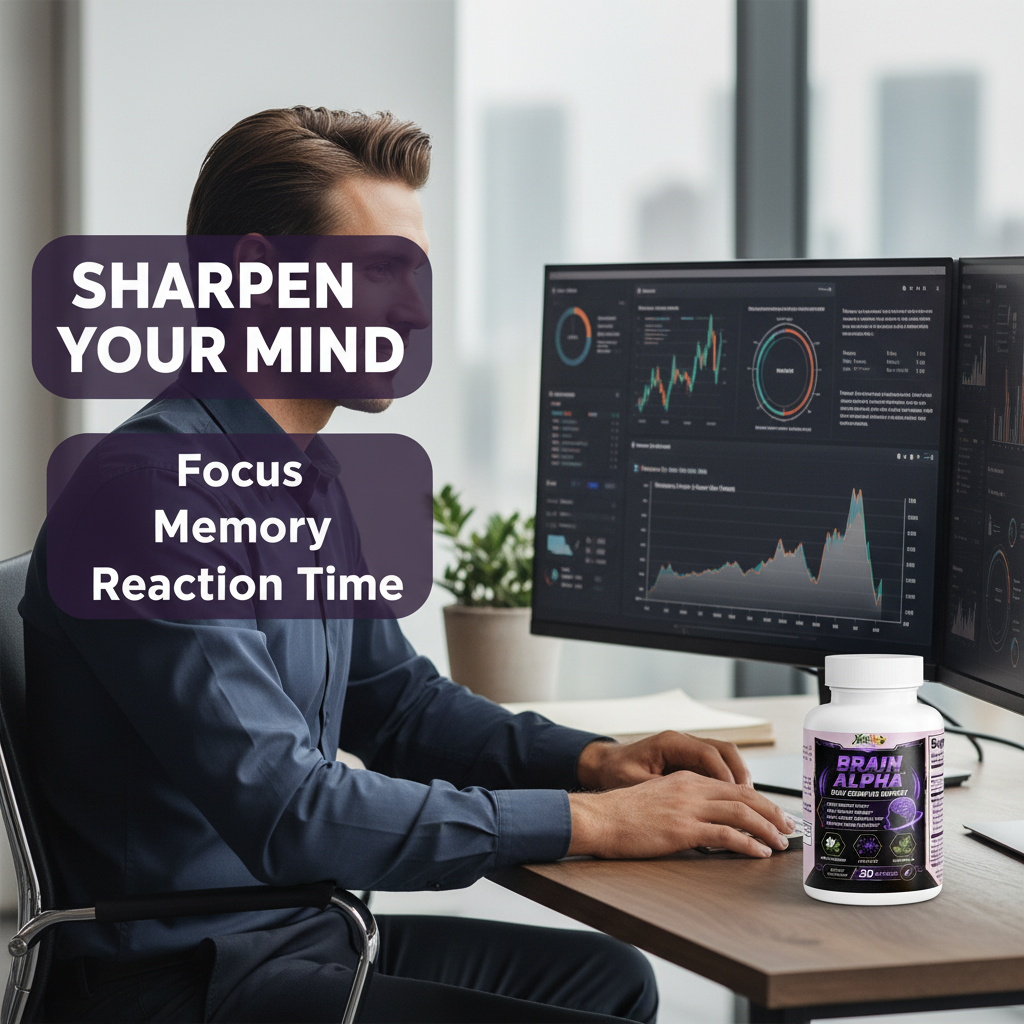 Brain Alpha™ – Daily Cognitive Support | Focus, Memory & Reaction Time | Bacopa, Alpha GPC & Huperzine A | 30 Caps
