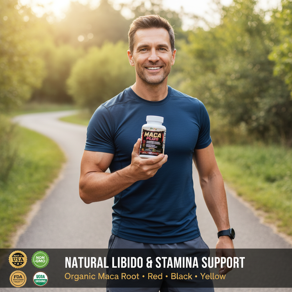 Maca Plus™ – Organic Maca Root Red, Black & Yellow | Natural Libido, Stamina & Energy Support | 60 Caps