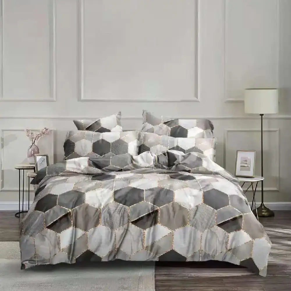 DecorBites™ Honeycomb Marble Patterned Bedding Set, Luxurious Duvet Cover with Pillowcase