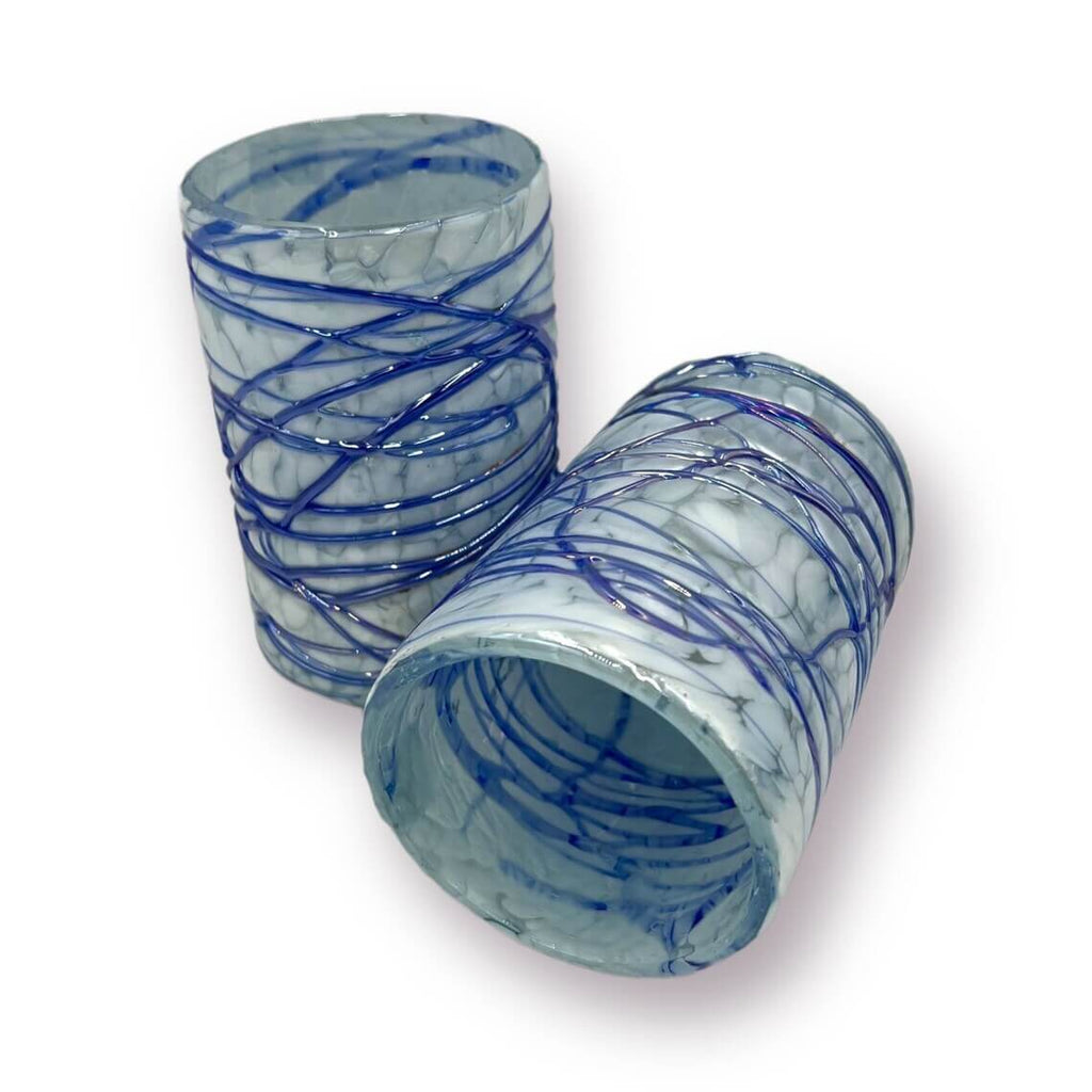 Mexican Hand-Blown Drinking Glasses | White and Blue Artisan Glassware
