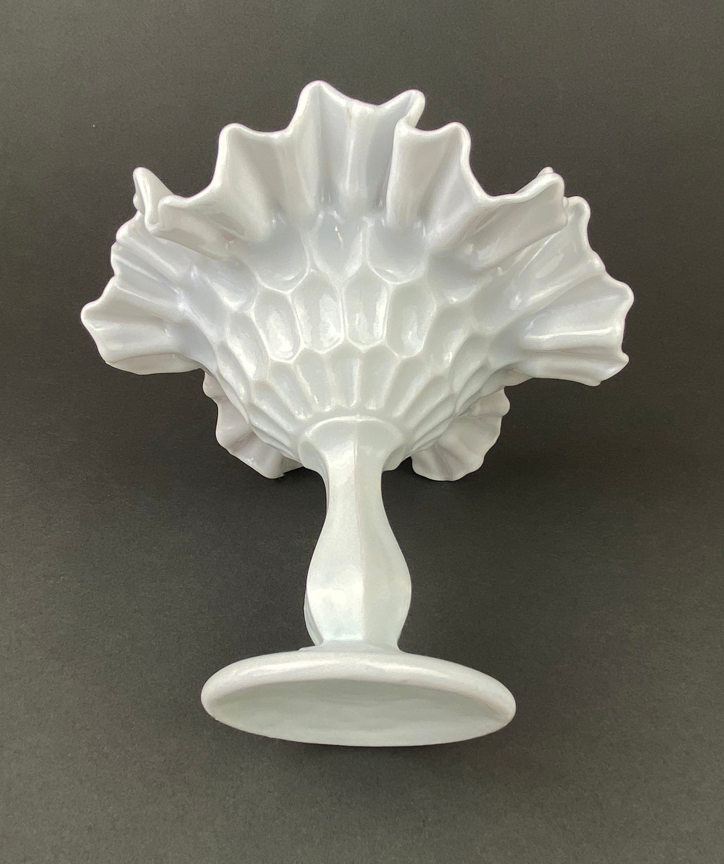 Vintage Milk Glass Candy Dish, Ruffled Edge Footed Bowl