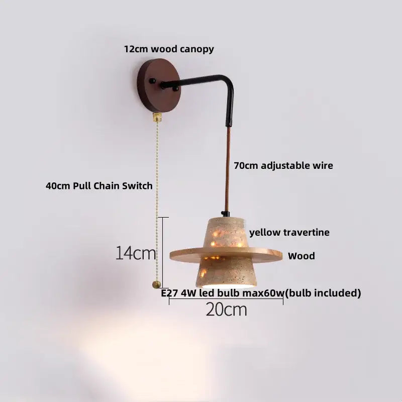 Industrial beige concrete wall lamp bedroom pull chain led