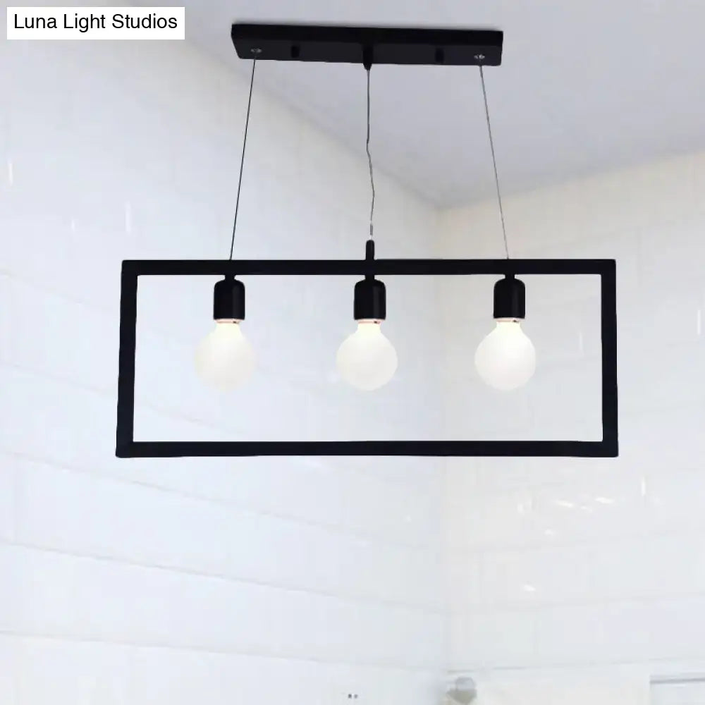 Industrial black metal rectangular pendant light dining room 3 bulbs
