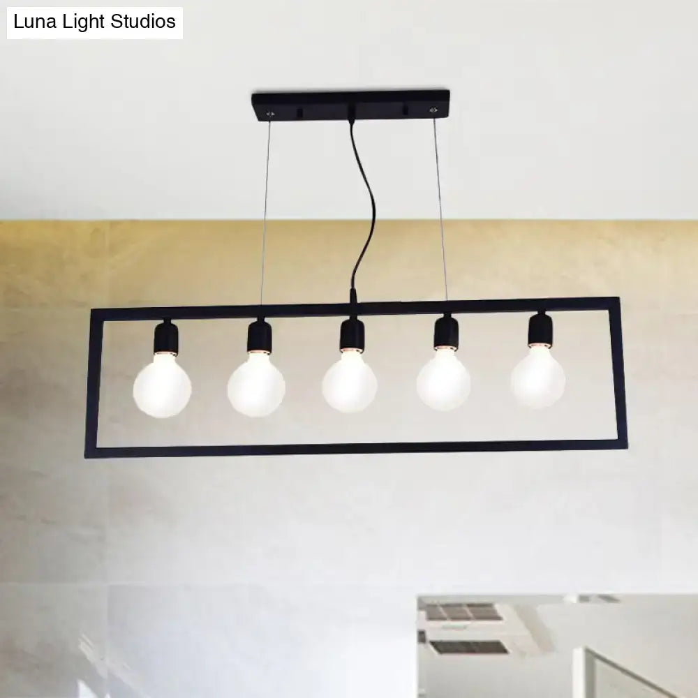 Industrial black metal rectangular pendant light dining room 3 bulbs