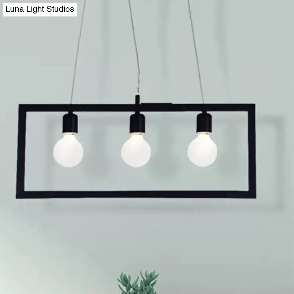 Industrial black metal rectangular pendant light dining room 3 bulbs