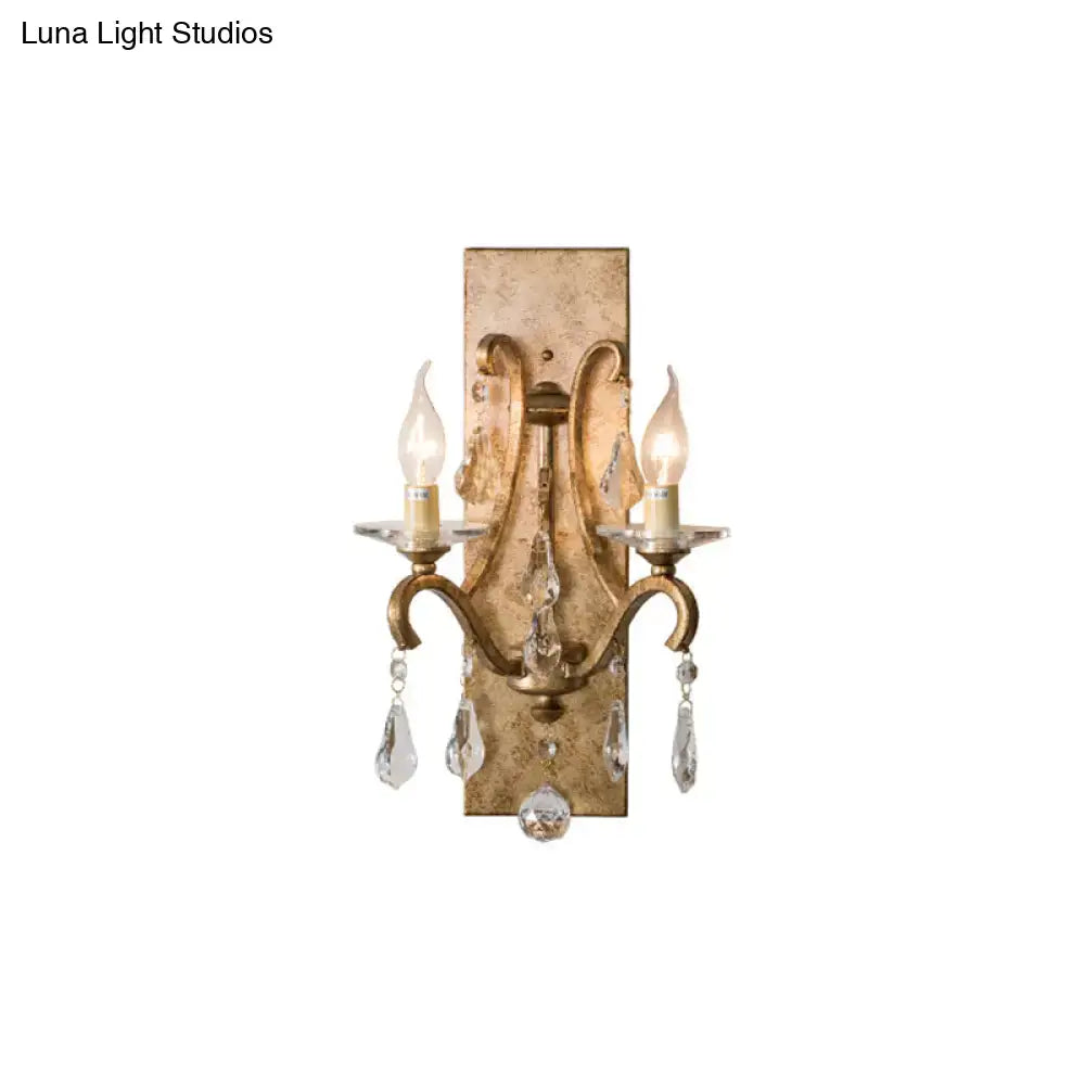 Industrial rust iron crystal wall sconce bedroom e12 candle light