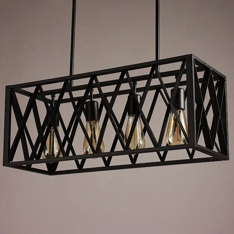Industrial style black ironwork rectangular island light for kitchen