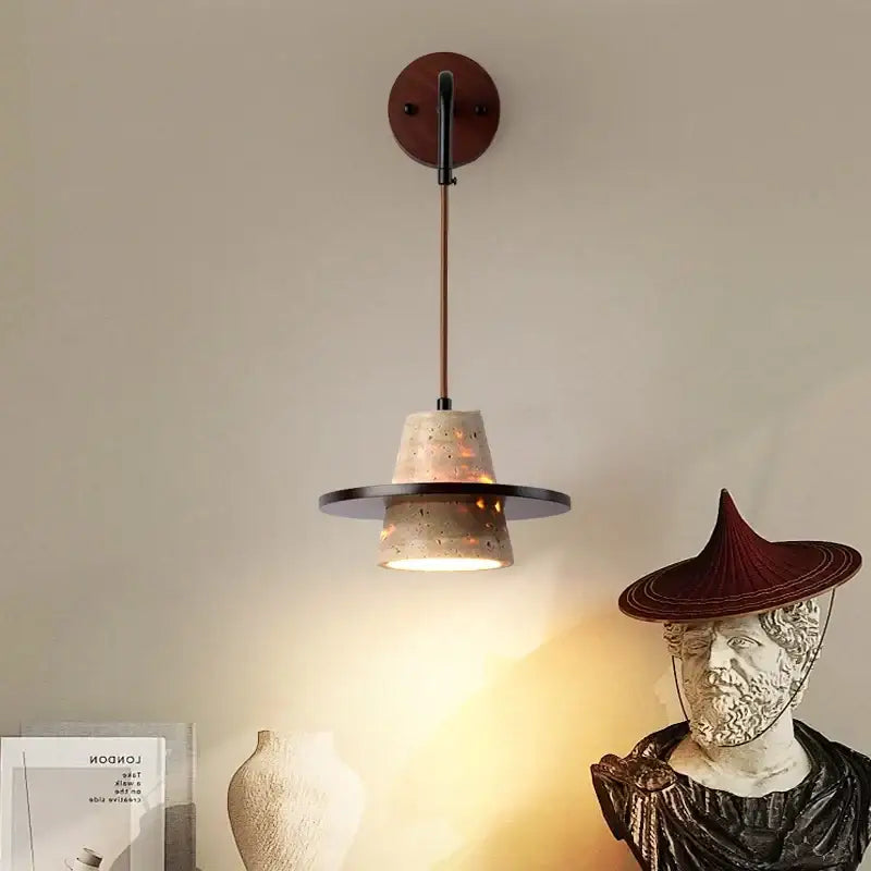 Industrial yellow travertine wall lamp with pull chain switch bedroom