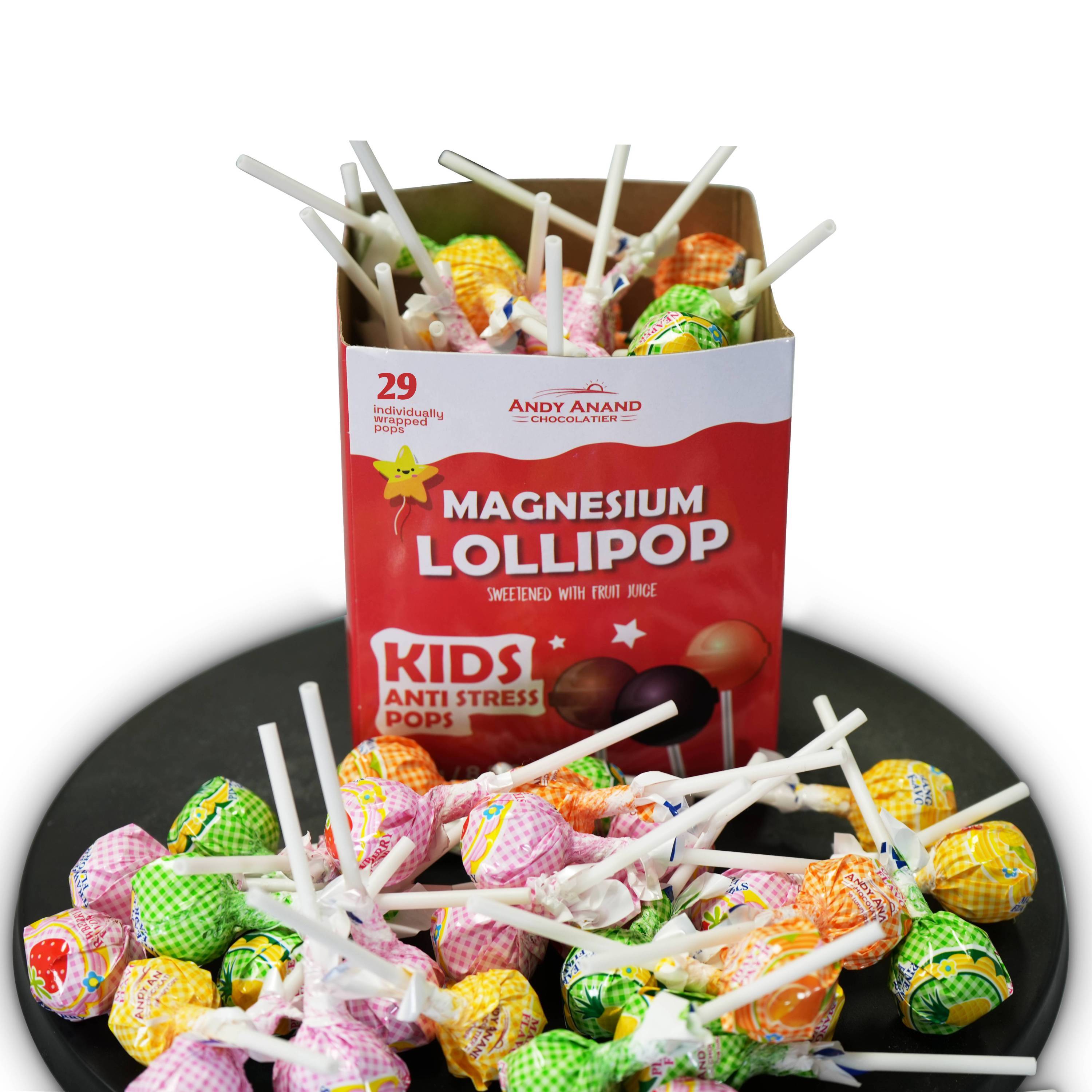 Andy Anand Sugar-Free Magnesium Lollipops & Sweet-Calm Combo, 29 ct, 8.8 oz – Real Fruit Juice, Keto, Kids Support, Birthday Gift Box