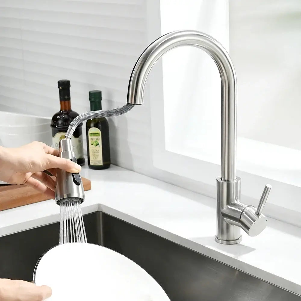 DecorBites™ Black Single Handle Pull Out Kitchen Faucet Swivel 360 Degree Water Mixer Tap