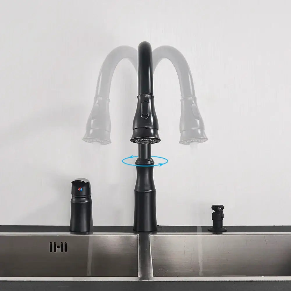 DecorBites™ Brass Black Kitchen Faucet Pull Out Mixer Taps Hot/Cold Water Cranes