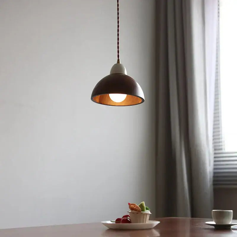 Matte brown and copper ceramic walnut pendant light kitchen lamp